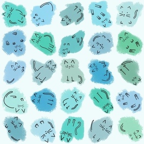 Smudgy Cats - Blue (Light blue background)