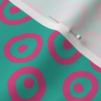 Lethbridge - Granddad’s Tablecloth (teal with hot pink dotted circles)