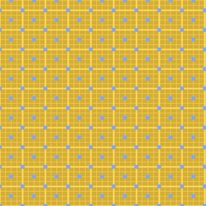 French Country linen yellow checkered print on yellow 2 with big blue dots