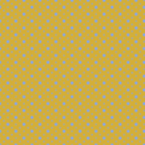 French Country linen yellow with large and medium blue dots 