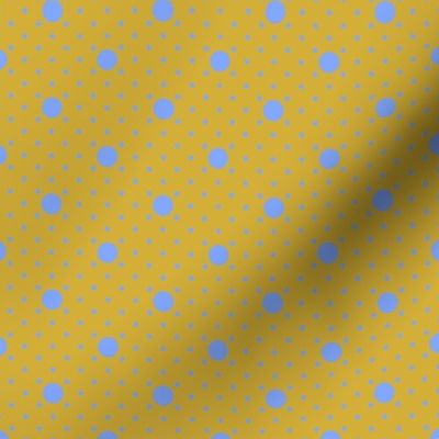 French Country linen yellow with large and small blue dots 