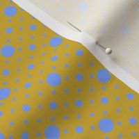 French Country linen yellow with large medium and small blue dots 