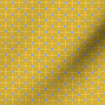 French Country linen yellow checkered print on dark yellow with medium dots 2