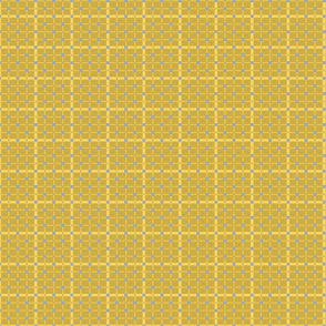 French Country linen yellow checkered print on dark yellow with small and medium dots