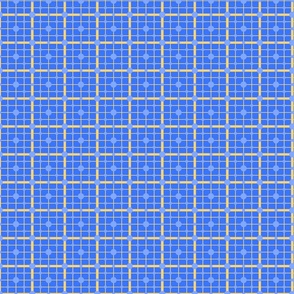 French Country linen yellow checkered print on blue 2 with big and medium blue dots
