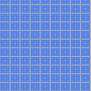 French Country linen yellow checkered print on blue 2 with big blue dots