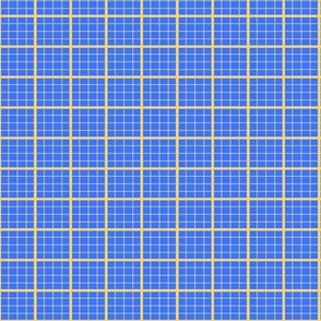 French Country linen yellow checkered print on blue 2