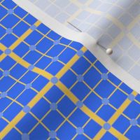 French Country linen yellow checkered print on blue with medium dots