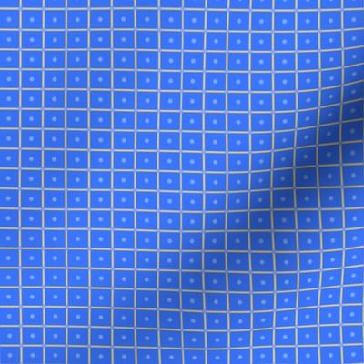 French Country linen yellow checkered print on blue with small dots 2