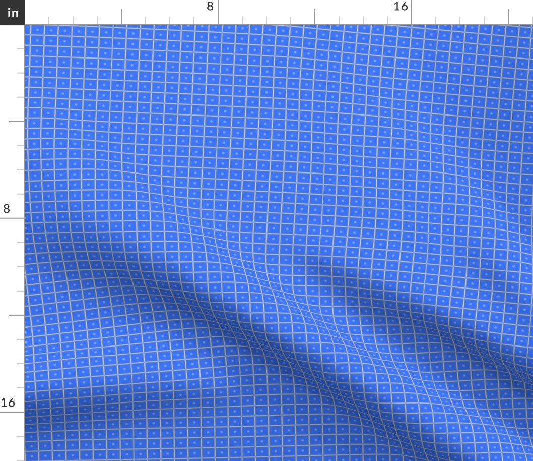 French Country linen yellow checkered print on blue with small dots 2