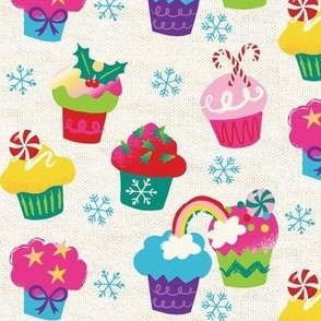 rainbow christmas cupcakes - white knitted