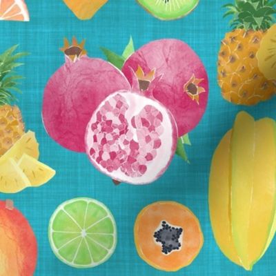 Tropical Fruit Tumble    |    Mid-scale on Turquoise