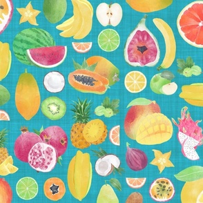 Tropical Fruit Tumble    |    Mid-scale on Turquoise