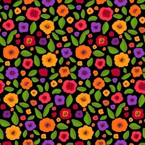 Flower Meadow, abstract bright bold floral groovy design 