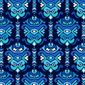 Ikat in Blues- in  bold navy indigo, cobalt and teal blue colors, marine aquatic coastal chic greek style beach house hand drawn pattern
