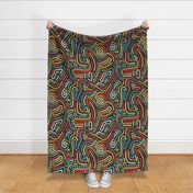 Abstract tribal line art bright retro -  Large scale