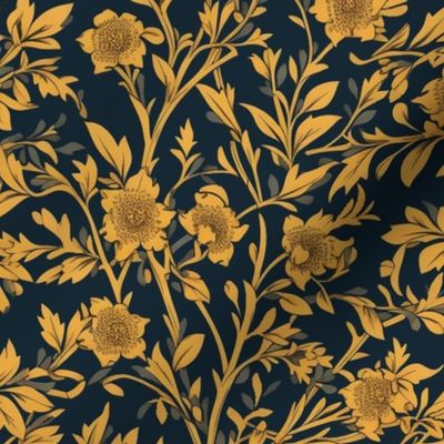 Golden Flowers Art Deco. Gold Foliage