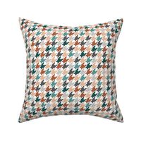 Classic Parisienne Pied de poule vintage fall plaid houndstooth design french fashion rust teal beige on white 