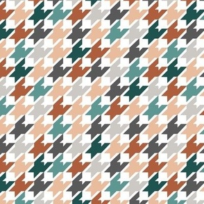 Classic Parisienne Pied de poule vintage fall plaid houndstooth design french fashion rust teal beige on white 