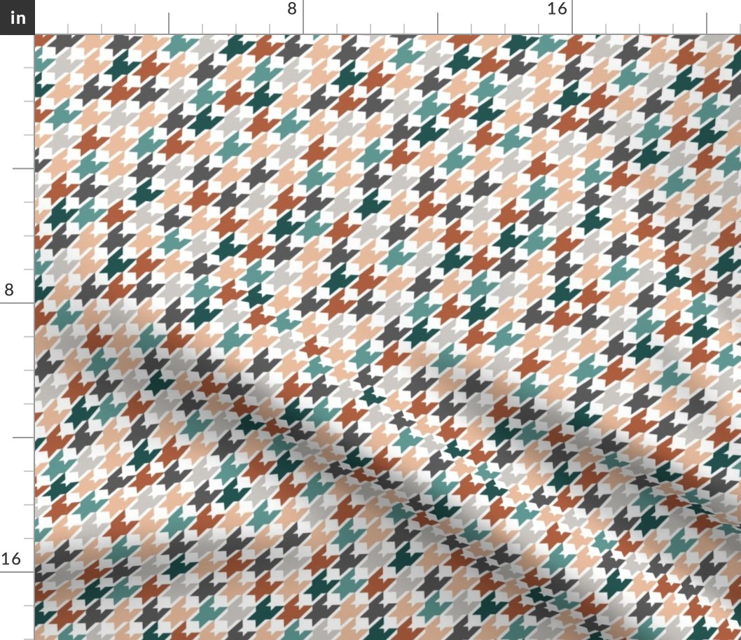 Classic Parisienne Pied de poule vintage fall plaid houndstooth design french fashion rust teal beige on white 