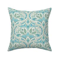 (L) French Country Medallion Ogee Ocean Turquoise Modern Damask Moroccan Tile