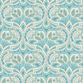 (L) French Country Medallion Ogee Ocean Turquoise Modern Damask Moroccan Tile