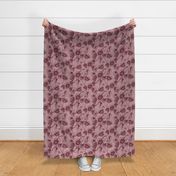 Toile de jouy grapevines and sunflowers burgundy red and pink - medium scale