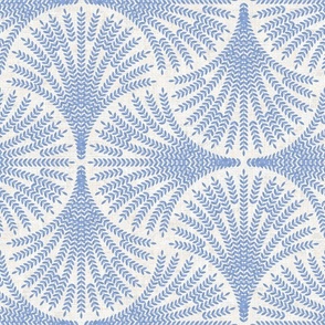 Art Deco Scallops French Herbs Linen Periwinkle Blue