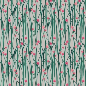 Hand Painted Green Grass With Pink Flowers Neutral Small