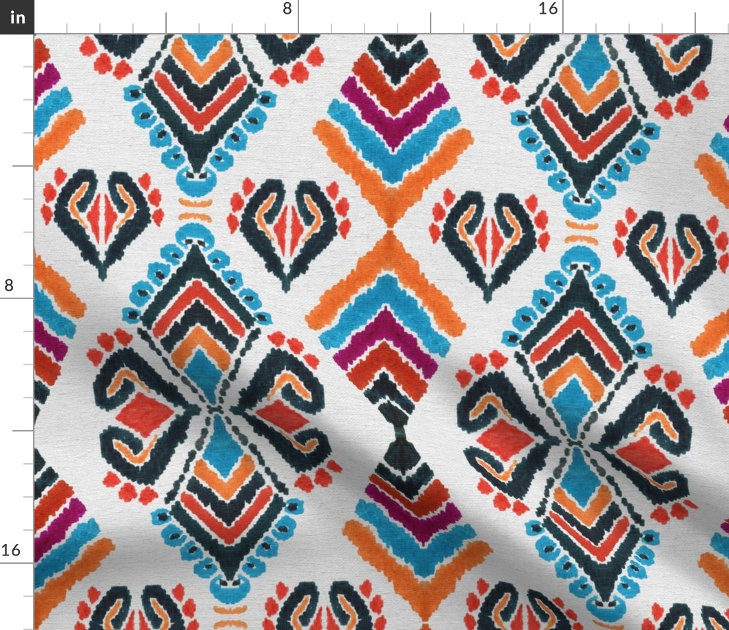 Diamonds Ikat, hand painted on canvas colorful traditional native southwest abstract ethno geometric Ikat design