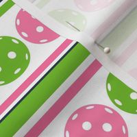 Medium Scale Pickleball Sporty Stripes in Pink and Green on White