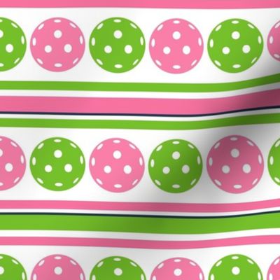 Medium Scale Pickleball Sporty Stripes in Pink and Green on White