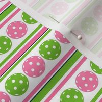 Small Scale Pickleball Sporty Stripes in Pink and Green on White