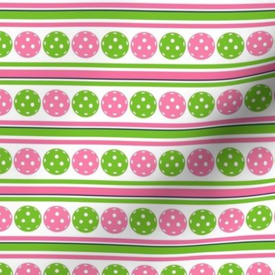 Small Scale Pickleball Sporty Stripes in Pink and Green on White