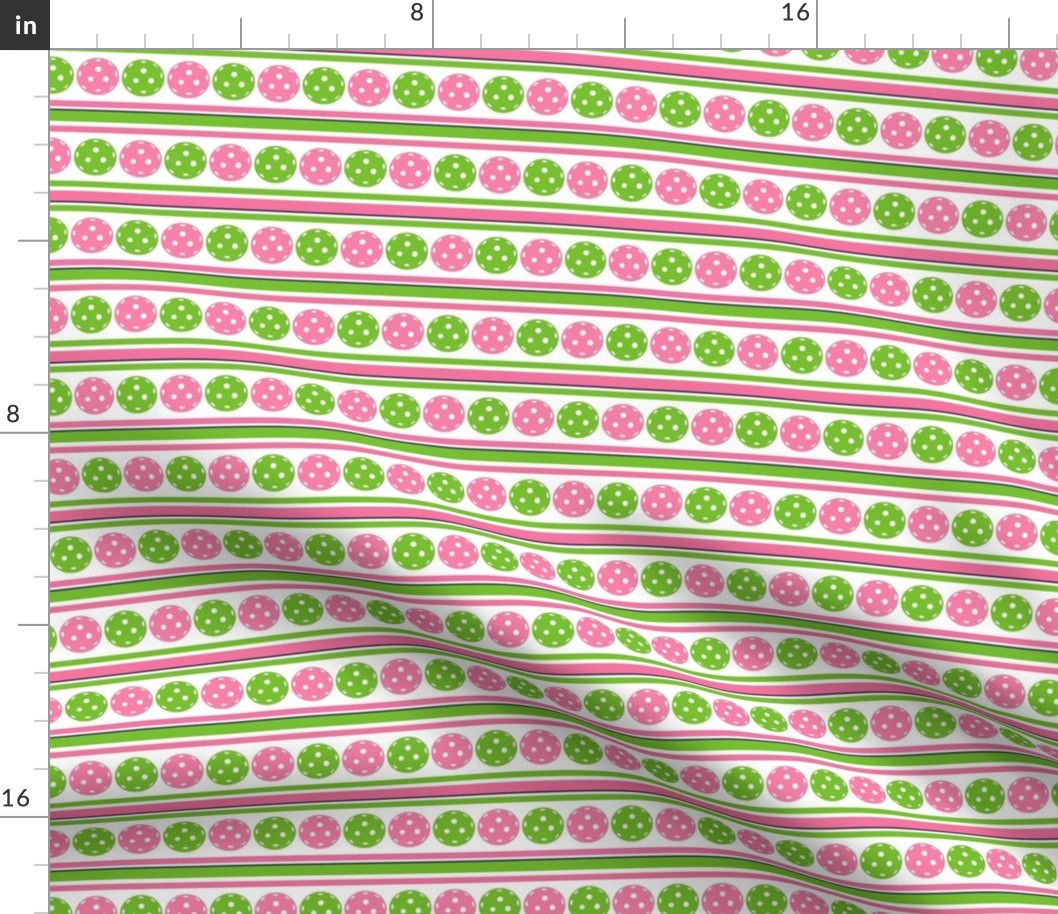 Small Scale Pickleball Sporty Stripes in Pink and Green on White