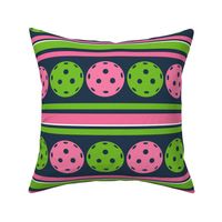 Large Scale Pickleball Sporty Stripes in Pink and Green on Navy