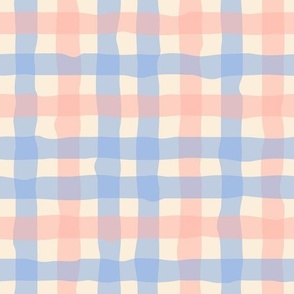 Wobbly gingham in peach and blue