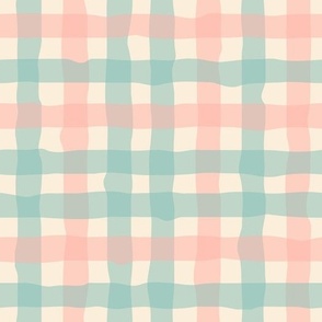 Wobbly gingham in peach and mint