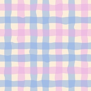 Wobbly gingham in pink and blue
