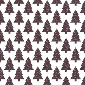 Christmas trees grid with boho chintz pattern purple - medium scale