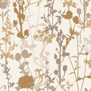 Small | Whimsical Magical Flower Field with Botanical Flowers in Blush Pink Mustard Yellow Beige Taupe Ochre on Ivory Ecru Off-White in Floral Farmhouse, Boho Country Home, Romantic Cottage Chic for Garden Tablecloth, Kitchen Wallpaper, Romantic Fabric