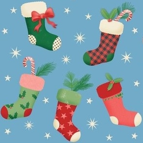 traditional patterned christmas stockings - blue