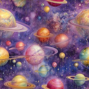 Space Planets Stars, Colorful Watercolor Fantasy Rainbow, Outer Space Nebula, Amazing Colors