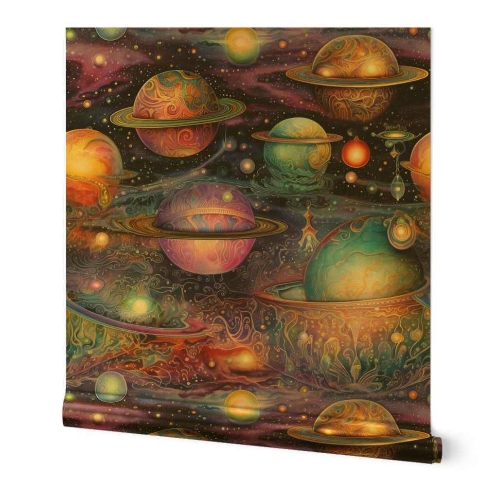 Space Planets Stars, Colorful Watercolor Fantasy Rainbow, Outer Space Nebula, Stunning Colors
