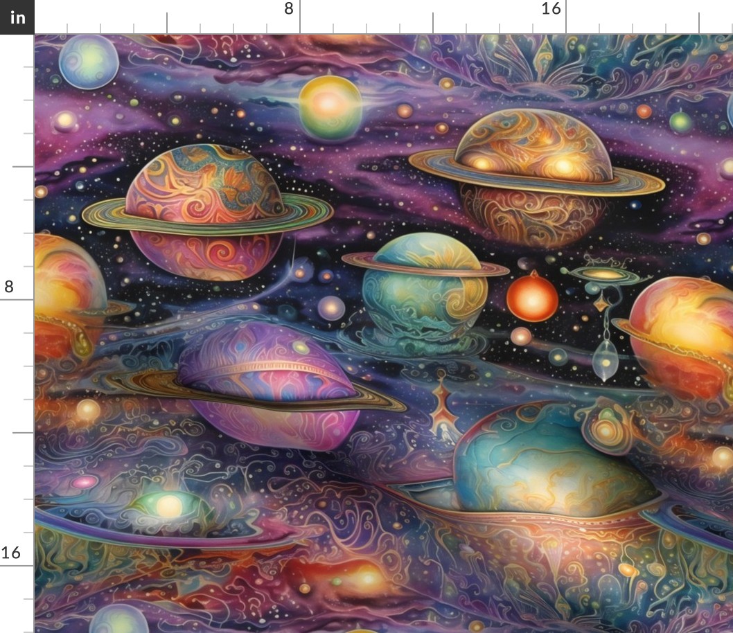 Space Planets Stars, Colorful Watercolor Fantasy Rainbow, Outer Space Nebula, Stunning Colors