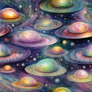 UFO Spaceship Space Stars, Colorful Watercolor Fantasy Rainbow, Outer Space, Wonderful