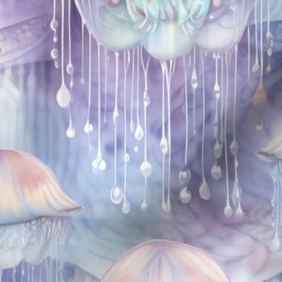Glowing Jellyfish Jelly Fish, Colorful Watercolor Fantasy Rainbow, Luminous Space Ethereal Jellies