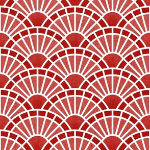 Serene Sunshine- 17 Poppy Red- Art Deco Wallpaper- Geometric Minimalist Monochromatic Scalloped Suns- Petal Cotton Solids Coordinate- Medium- Bright Red- Christmas- Holidays