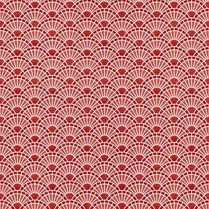 Serene Sunshine- 17 Poppy Red- Art Deco Wallpaper- Geometric Minimalist Monochromatic Scalloped Suns- Petal Cotton Solids Coordinate- sMini- Bright Red- Christmas- Holidays