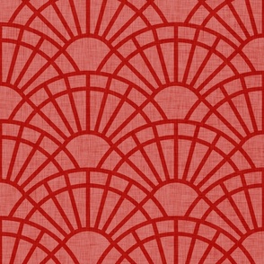 Serene Sunshine- 17 Poppy Red on Red- Art Deco Wallpaper- Geometric Minimalist Monochromatic Scalloped Suns- Petal Cotton Solids Coordinate- Large- Bright Red- Christmas- Holidays